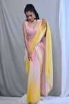 Buy_Mirkashi_Pink Blouse Sequins Georgette Ombre Pre-draped Saree With  