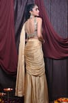 Shop_Mirkashi_Beige Blouse Georgette Embellished Printed Pre-draped Saree With _at_Aza_Fashions