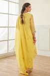 Shop_HOUSE OF PINK_Yellow Kurta Organza Embroidered French Knot V Neck And Sequin Work Pant Set _at_Aza_Fashions