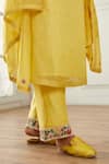 Shop_HOUSE OF PINK_Yellow Kurta Organza Embroidered French Knot V Neck And Sequin Work Pant Set _Online_at_Aza_Fashions