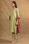 Trendy tokari_Green Kurta Silk Tissue Embroidery Resham V Neck Zari Work Set _Online_at_Aza_Fashions