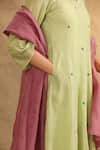 Shop_Trendy tokari_Green Kurta Silk Tissue Embroidery Resham V Neck Zari Work Set _Online_at_Aza_Fashions