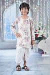 Buy_Little Bansi_Cream Cotton Print Blossom Kurta With Dhoti _at_Aza_Fashions