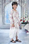 Little Bansi_Cream Cotton Print Blossom Kurta With Dhoti _Online_at_Aza_Fashions