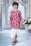 Buy_Little Bansi_Maroon Cotton Print Phool Kurta With Dhoti _at_Aza_Fashions