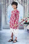 Buy_Little Bansi_Maroon Cotton Print Phool Kurta With Dhoti _Online_at_Aza_Fashions