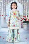 Buy_Little Bansi_Green Cotton Print Botanic Bloom Fleur Kurta Sharara Set _at_Aza_Fashions