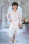 Buy_Little Bansi_Beige Cotton Print Ditsy Bloom Kurta With Dhoti _at_Aza_Fashions