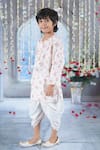 Little Bansi_Beige Cotton Print Ditsy Bloom Kurta With Dhoti _Online_at_Aza_Fashions