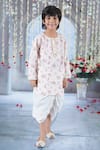 Shop_Little Bansi_Beige Cotton Print Ditsy Bloom Kurta With Dhoti _Online_at_Aza_Fashions