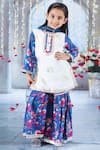 Buy_Little Bansi_Blue Cotton Print Bloomy Bud Embroidered Kurta Sharara Set _at_Aza_Fashions