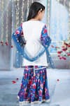 Shop_Little Bansi_Blue Cotton Print Bloomy Bud Embroidered Kurta Sharara Set _at_Aza_Fashions