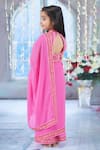 Shop_Little Bansi_Pink Cotton Print Geometric Border Pre-draped Saree With Blouse _at_Aza_Fashions