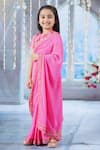 Little Bansi_Pink Cotton Print Geometric Border Pre-draped Saree With Blouse _Online_at_Aza_Fashions