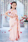 Little Bansi_Peach Cotton Print Gulbahar Border Pre-draped Saree With Blouse _Online_at_Aza_Fashions