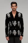 Siddartha Tytler_Black Blazer Velvet Embroidery Zari Mandala Motif With Pant _Online_at_Aza_Fashions