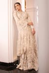 Buy_Seema Gujral_Beige Net Embroidered Floral Round Sheer Kurta Sharara Set _at_Aza_Fashions