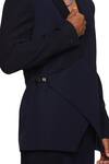 Buy_Paresh Lamba Signatures_Blue Cupro Plain Asymmetric Panelled Lapel Collar Jacket  