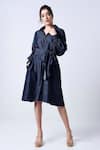 Buy_Style Junkiie_Blue Cotton Poplin Plain Collared Neck Bow Tie-up Shirt Dress _Online_at_Aza_Fashions