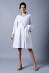 Buy_Style Junkiie_White Cotton Poplin Plain Collared Neck Bow Tie-up Short Dress  _at_Aza_Fashions