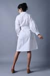 Shop_Style Junkiie_White Cotton Poplin Plain Collared Neck Bow Tie-up Short Dress  _at_Aza_Fashions