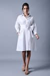 Style Junkiie_White Cotton Poplin Plain Collared Neck Bow Tie-up Short Dress  _Online_at_Aza_Fashions