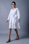 Shop_Style Junkiie_White Cotton Poplin Plain Collared Neck Bow Tie-up Short Dress  _Online_at_Aza_Fashions