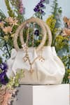 Buy_House of Bio_White Crystal Nina Satin Studded Round Handle Bag _at_Aza_Fashions