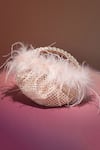 House of Bio_Peach Crystal Nora Feathered Embellished Bag _Online_at_Aza_Fashions