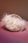 Buy_House of Bio_Peach Crystal Nora Feathered Embellished Bag _Online_at_Aza_Fashions