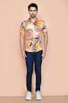 Arihant Rai Sinha_Yellow Nylon Print Floral Mandala Shirt_Online_at_Aza_Fashions