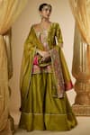 Buy_The Aarya_Green Pure Chanderi Silk Embroidered Pitta Notched Round Floral Hand Kurta Set _at_Aza_Fashions