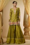 The Aarya_Green Pure Chanderi Silk Embroidered Pitta Notched Round Floral Hand Kurta Set _Online_at_Aza_Fashions