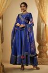 Buy_The Aarya_Blue Pure Chanderi Silk Embroidered Pitta Round Lotus Hand Anarkali Palazzo Set_at_Aza_Fashions