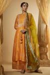 Buy_The Aarya_Orange Pure Chanderi Silk Embroidered Pitta Floral Hand Kurta Palazzo Set _at_Aza_Fashions