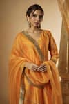 Buy_The Aarya_Orange Pure Chanderi Silk Embroidered Lace Round Panelled Hand Kurta Set _Online_at_Aza_Fashions