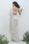 Shop_AMRTA by GUNEET KONDAL_Ivory Shell - Chiffon With Silver Yarn Embroidered Blouse Pre-stitched Saree _at_Aza_Fashions