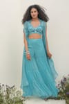 Buy_AMRTA by GUNEET KONDAL_Blue Blouse Shell- Silk Hand Embroidery Mirror Blouse Shimmer Cape Sharara Set _at_Aza_Fashions