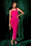 Buy_Nimbu Mirchi_Pink Lycra Knitted Crystal Round Embellished Draped Skirt Set _at_Aza_Fashions
