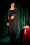 Buy_Nimbu Mirchi_Black Lycra Embellished Crystal V-neck Saree With Blouse  _at_Aza_Fashions