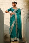 Buy_RoohbyRidhimaa_Green Organza And Viscose Raw Silk Nawazish Saree With Unstitched Blouse Piece_at_Aza_Fashions