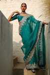 RoohbyRidhimaa_Green Organza And Viscose Raw Silk Nawazish Saree With Unstitched Blouse Piece_Online_at_Aza_Fashions
