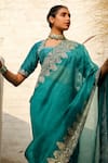 Shop_RoohbyRidhimaa_Green Organza And Viscose Raw Silk Nawazish Saree With Unstitched Blouse Piece_Online_at_Aza_Fashions