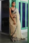 RoohbyRidhimaa_Beige Organza And Viscose Raw Pasbaan Border Saree With Unstitched Blouse Piece_Online_at_Aza_Fashions