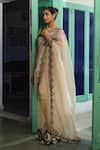 Buy_RoohbyRidhimaa_Beige Organza And Viscose Raw Pasbaan Border Saree With Unstitched Blouse Piece_Online_at_Aza_Fashions