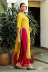 RoohbyRidhimaa_Yellow Viscose Raw And Chanderi Rukmani Butti Kurta Pant Set _Online_at_Aza_Fashions