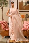 RoohbyRidhimaa_Pink Silk Organza Placement Sufiyaan Saree With Unstitched Blouse Piece_at_Aza_Fashions