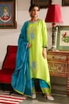 Buy_RoohbyRidhimaa_Green Viscose Raw Silk Embroidered Zari Aarya Asymmetric Kurta Salwar Set _at_Aza_Fashions