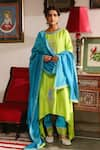 Shop_RoohbyRidhimaa_Green Viscose Raw Silk Embroidered Zari Aarya Asymmetric Kurta Salwar Set _Online_at_Aza_Fashions