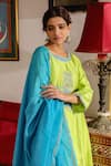 RoohbyRidhimaa_Green Viscose Raw Silk Embroidered Zari Aarya Asymmetric Kurta Salwar Set _at_Aza_Fashions